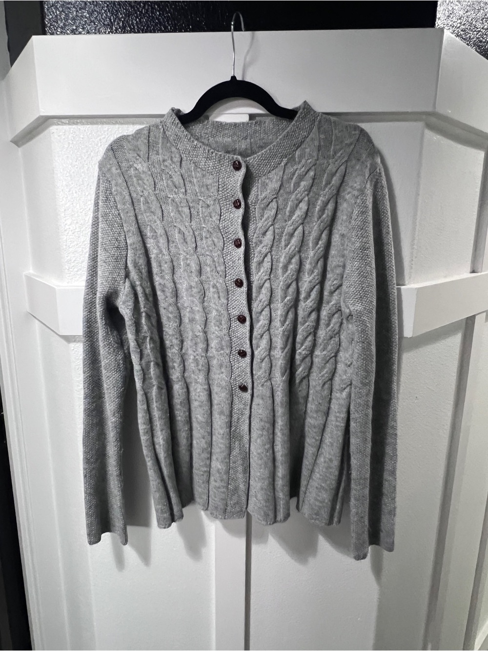 SHEIN Gray Cable-Knit Button Cardigan